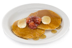 Strawberry Banana Pancakes With Syrup realistic fake food prop by FakeFood4U