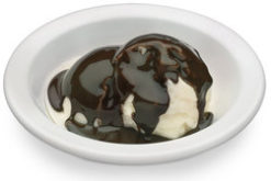 Bowl Of Vanilla Ice Cream With Hot Fudge realistic fake food prop by FakeFood4U