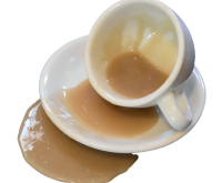 Coffee Spill Cup And Saucer realistic fake food prop by FakeFood4U
