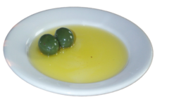 Plate Of Olive Oil With Olives realistic fake food prop by FakeFood4U