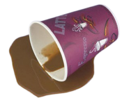 Spilled Coffee To Go Cup realistic fake food prop by FakeFood4U