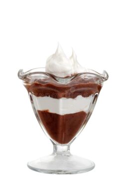 Chocolate Pudding With Layered Whipped Cream realistic fake food prop by FakeFood4U