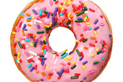 Strawberry Glazed Donut With Rainbow Sprinkles realistic fake food prop by FakeFood4U