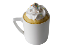 Vanilla Mug Cake With Whipped Cream & Sprinkles realistic fake food prop by FakeFood4U