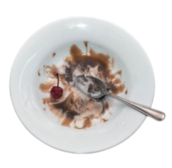 Eaten Hot Fudge Sundae In Bowl realistic fake food prop by FakeFood4U