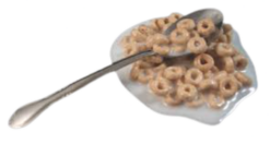 Spilled Cheerios With Milk On Spoon realistic fake food prop by FakeFood4U