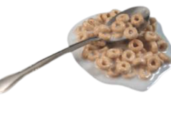 Spilled Cheerios With Milk On Spoon realistic fake food prop by FakeFood4U