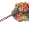 Spilled Fruit Loops With Milk On Spoon realistic fake food prop by FakeFood4U