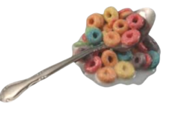 Spilled Fruit Loops With Milk On Spoon realistic fake food prop by FakeFood4U