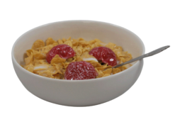 Cornflakes Cereal With Strawberries & Milk realistic fake food prop by FakeFood4U