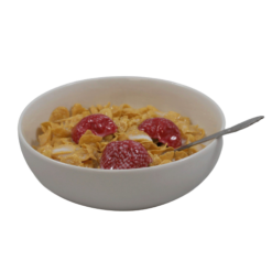 Cornflakes Cereal With Strawberries & Milk realistic fake food prop by FakeFood4U