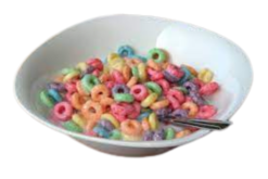 Bowl Of Fruit Loops Cereal With Milk Square Bow realistic fake food prop by FakeFood4U
