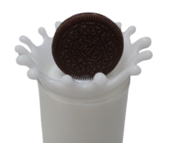 Dropped Cream Filled Cookie In Glass Of Milk With Splash realistic fake food prop by FakeFood4U - view 4