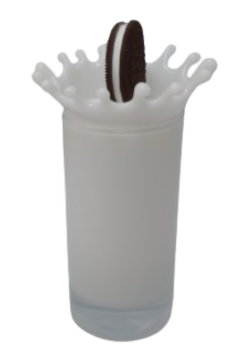 Dropped Cream Filled Cookie In Glass Of Milk With Splash realistic fake food prop by FakeFood4U - view 3