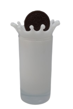 Dropped Cream Filled Cookie In Glass Of Milk With Splash realistic fake food prop by FakeFood4U