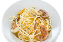 Spaghetti With Grilled Shrimp And Garlic Sauce realistic fake food prop by FakeFood4U