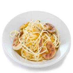 Spaghetti With Grilled Shrimp And Garlic Sauce realistic fake food prop by FakeFood4U